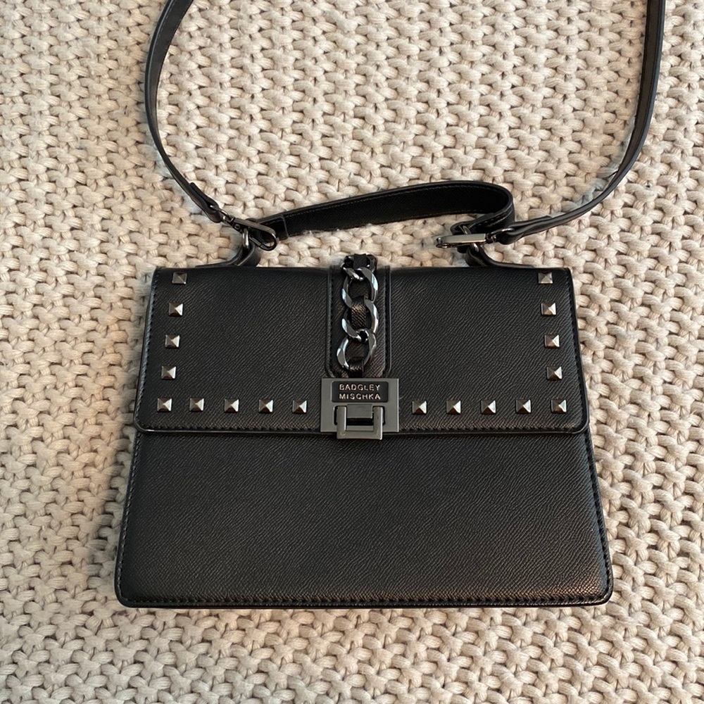 Badgley Mischka adjustable crossbody black studded purse
